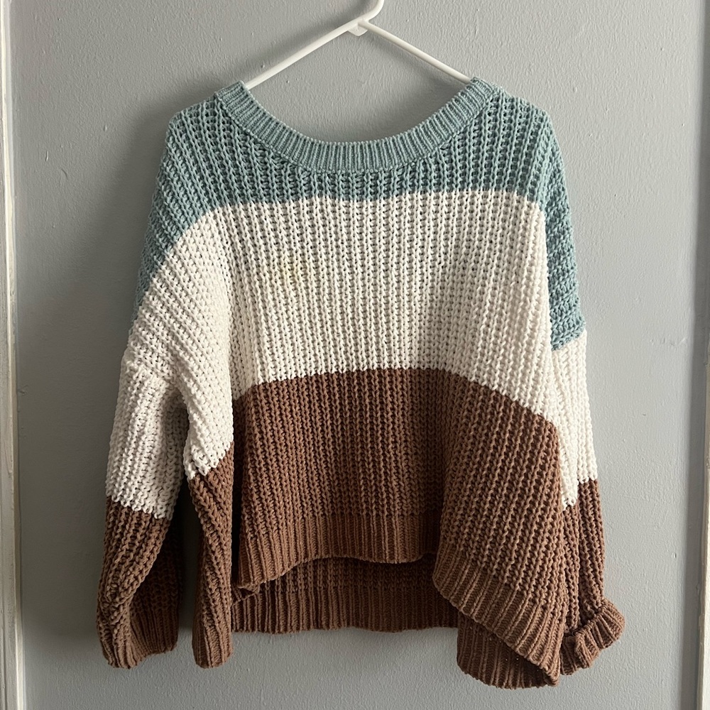 Glam Color Block Sweater in Blue White Brown